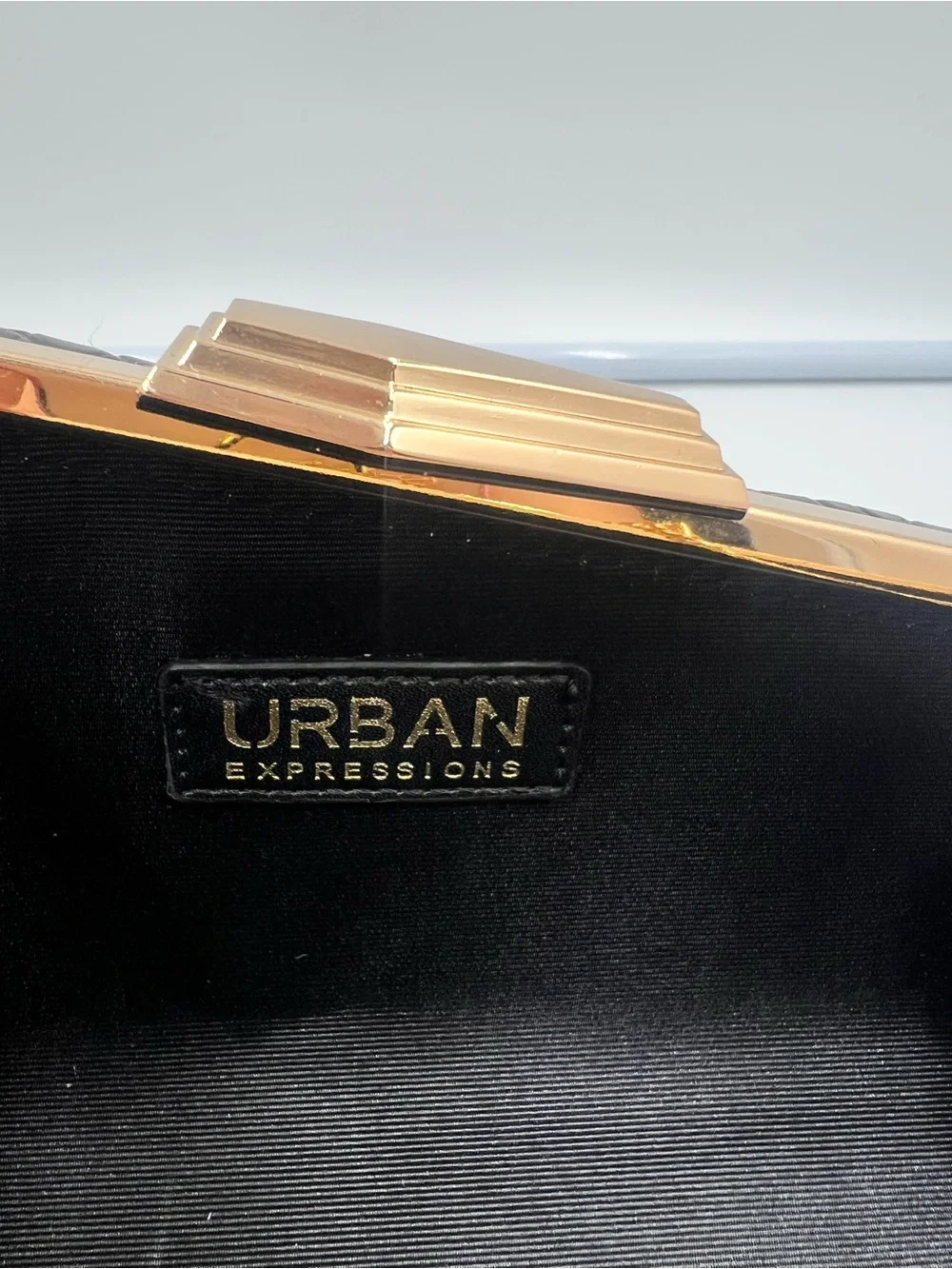 Urban Expressions Black Croc-Embossed Clutch with Gold Chain